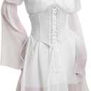 Womens Corset Dresses Off Shoulder Bell Sleeve Casual Party Fairy Two Piece Outfits Bustier Dress, A-white Set(dress+corset) (Small)