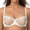 Wingslove Women's Sexy Lace Bra Demi Sheer Mesh Balconette See Through Bralette Unlined Underwire Embroidered (White, 38 D)
