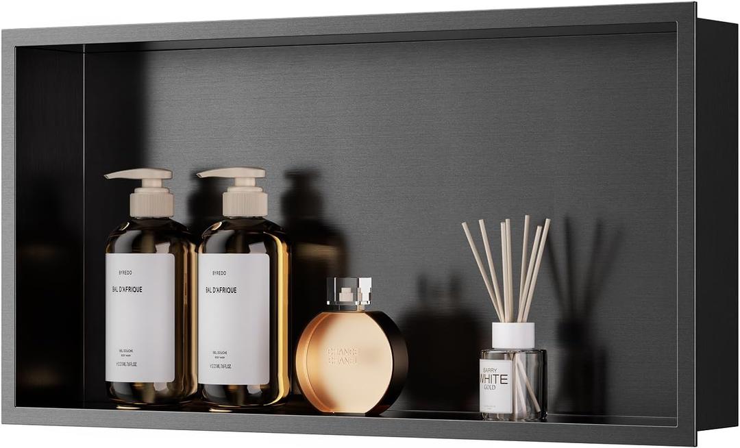 QAOYEDE Shower Niche No Tile Needed 24"x12", Stainless Steel Niche for Shower, Recessed Shower Shelf for Bathroom Storage, Nano Black