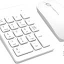 TRELC Wireless Numeric Keypad, Mini 2.4G 18 Keys Number Pad, Portable Silent Financial Accounting Numeric Keypad Keyboard Extensions with Wireless Mouse for Laptop, PC, Desktop, Notebook (White)