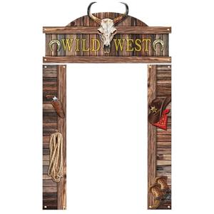 West Cowboy Door Decoration, Wild West Banner Cowboy Hanging Sign Western Theme Photo Props for Rustic Party