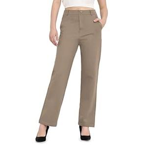 Balleay Art Women Straight Leg Dress Pants High Elastic Waisted Slacks Business Casual Work Office Trousers 27" DarkKhaki Medium