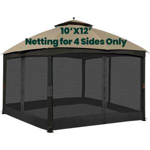 Gazebo Universal Replacement Mosquito Netting, 10' x 12' Outdoor Canopy Net Screen 4-Panel Sidewall Curtain, with Zippers, Easy to Install, Fit for Most Gazebo 10x12 Canopy, Black