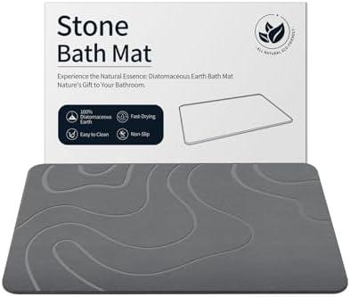 ZIKIBL Stone Bath Mat Diatomaceous Earth Shower Mat Non-Slip Super Absorbent Diatomite Stone Mats for Bathroom Floor Quick-Drying Easy to Clean (24''*16'' Grey)