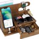 Gifts for Men Him Husband Dad, Wood Phone Docking Station with Drawer, Christmas Xmas Birthday Anniversary Men Him Husband Boyfriend Gifts from Girlfriend, Mens Nightstand Organizer Presents Ideas