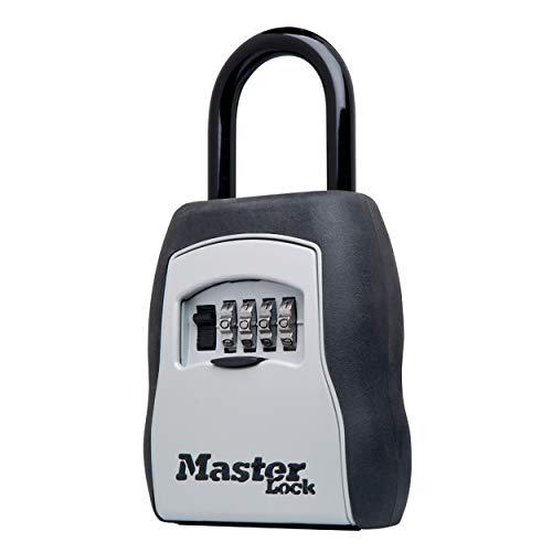 Master Lock Key Lock Box for House Keys – Outdoor Portable Combination Lockbox with Resettable 4 Digit Code, Weather Resistant Durable Metal Body, Holds 5 Keys, 5400EC Black