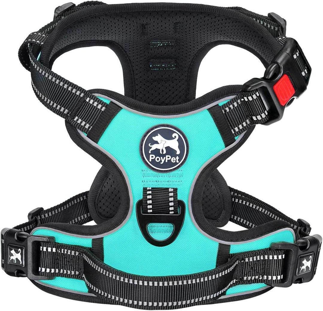 PoyPet No Pull Dog Harness, No Choke Front Lead Dog Reflective Harness, Adjustable Soft Padded Pet Vest with Easy Control Handle for Small to Large Dogs(Mint Blue, XS)