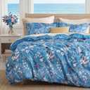Bedsure Duvet Cover Queen Size - Reversible Blue Flowers Duvet Cover Set with Zipper Closure, 3 Pieces Bluejay Bedding Set with 8 Corner Ties and 2 Pillow Shams 20"x26"