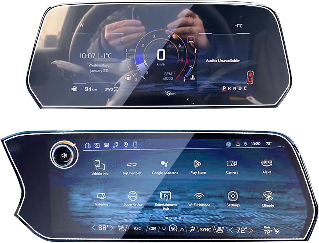 EUEKY 2pcs 2025 2026 Tahoe Suburban Tempered Glass Screen Protector Accessories 2025 2026 Tahoe Suburban Dash 11'' & 17.7" Nav. Screen Protector 2025 Tahoe z71 Suburban