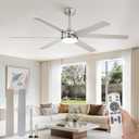 Fanbulous 60 Inch Ceiling Fans with Lights and Remote, Reversible 6 Blades, Dimmable, 3000K-6000K Adjustable, Outdoor Ceiling Fans for Patios, Large Ceiling Fan for Indoor or Covered Outdoor, Nickel