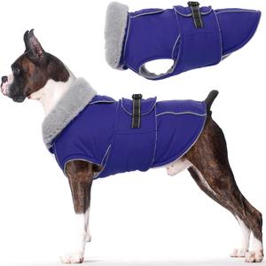 Lelepet Warm Dog Winter Coat Waterproof Dog Jacket with Adjustable Buckle & Leash Hole Reflective Pet Fleece Snowsuit Turtleneck Windproof Cold Weather Coats, Blue, M