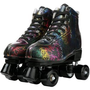 Risup Roller Skates for Women and Men Cowhide High-Top Shoes Classic Double-Row Roller Skates Four-Wheel Roller Skates for Men Girls Unisex (Lightning Black Black Wheel, 43=US 8,5)