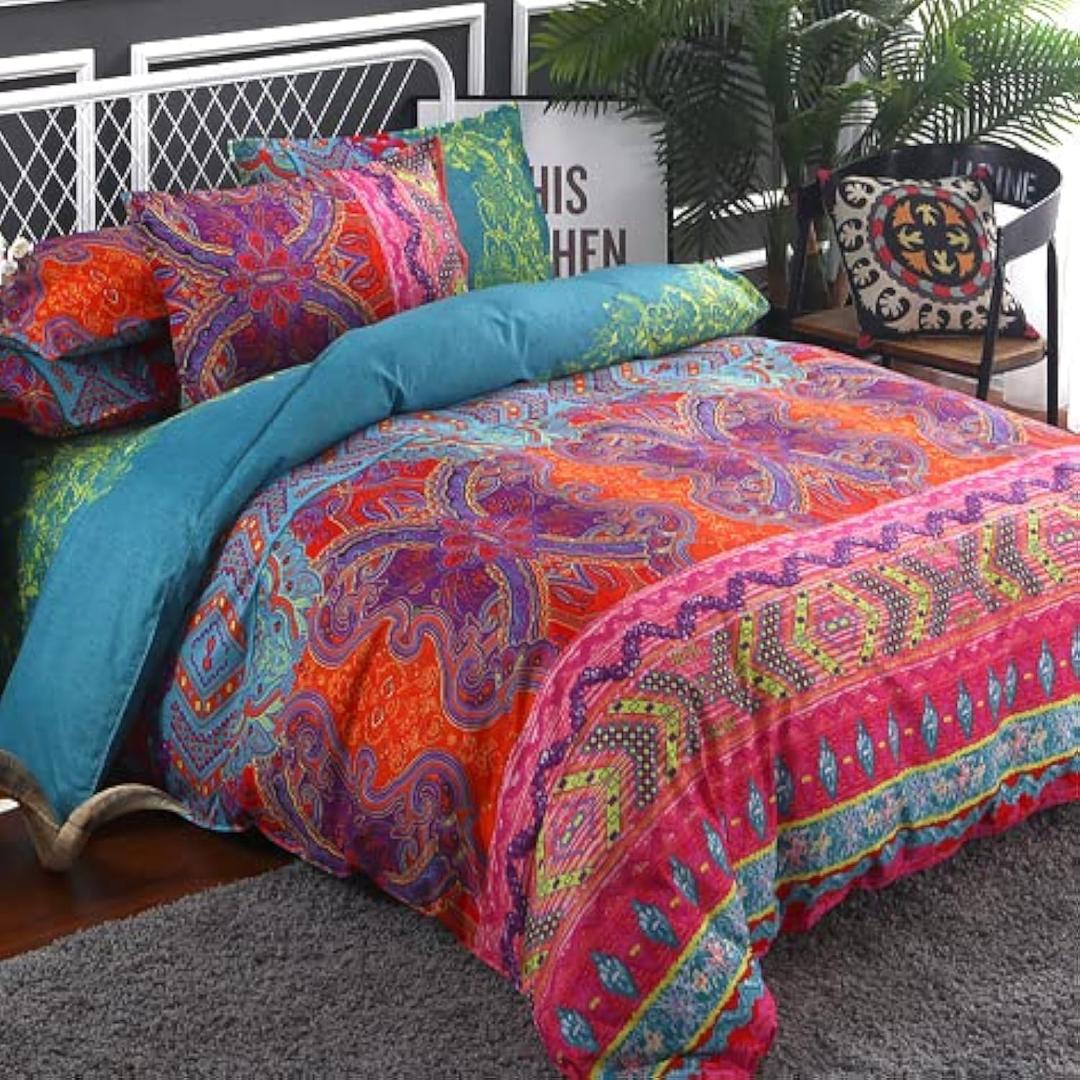 WONGS BEDDING Bohemain Comforter Set King, Microfiber Reversible Boho Alternative Comforter Set - 3 Pieces (1 Solid Comforter Set + 2 Pillow Shams), Bedding Inner Filling Duvet Set for All Season