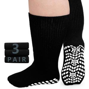 ZAKASA Extra-Wide Socks for Swollen Feet: 3 Pairs Non Slip Diabetic Socks for Men Women with Grips Hospital Edema 9-15