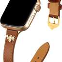 JR.DM Slim Leather Bands Compatible with Apple Watch Band 38mm 40mm 41mm 42mm 44mm 45mm 46mm 49mm, Top Genuine Leather Band with Charms, Feminine Design for Iwatch Ultra SE Series 10 9 8 7 6 5 4 3 2 1 (A Brown & Gold with Bee)