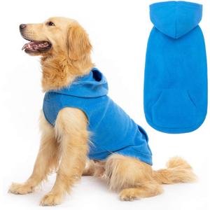 EXPAWLORER Dog Hoodie with Pocket, Polar Fleece Dog Sweatshirt Fall Cold Winter Sleeveless Sweater with Hood, Warm Cozy Pet Clothes for Small to Large Dogs Boys and Girls (Blue, XXL)