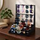 5-Tier Sunglasses Organizer, Sunglass Holder Stand Display Rack Holds 16 Pairs, Multi-Purpose Storage for Eyeglasses, Watches, Perfumes, For Desk, Dresser, Nightstand (Black)