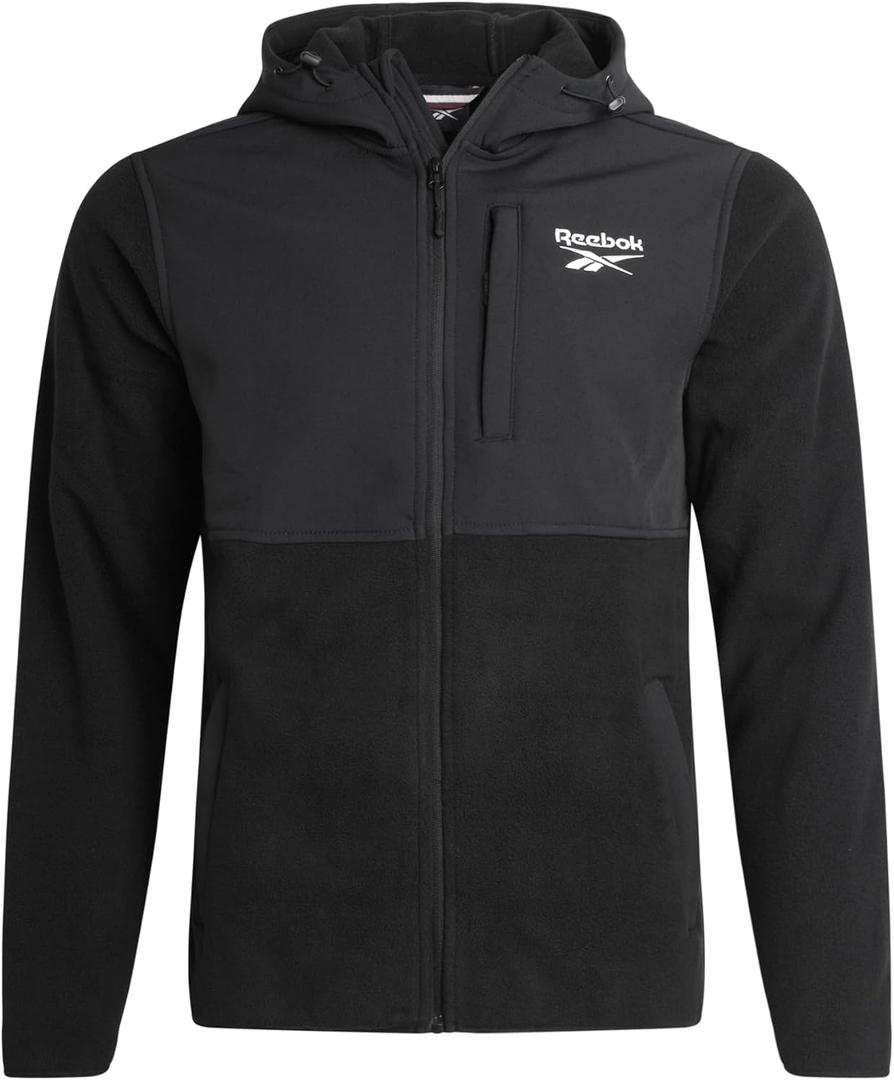 Reebok Mens Fleece Jacket - Lightweight Polar Fleece Zip Up Winter Jackets for Men - Gym Workout Running Outdoor Mens Jacket (Large, Black Ink)