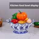 9.4in Blue and White Ceramic Fruit Bowl, Porcelain Decoration Bowl, Fruit Serving Plate,Storage Bowl,Decorative Pedestal Bowl for Table Countertop,Kitchen Island Centerpiece, Home Dining Dcor