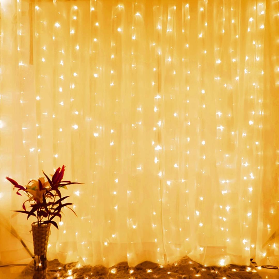 Brightown 1200 LED Curtain String Lights, 9.8 FT Hanging Fairy Lights with Remote, 8 Modes, Connectable Waterproof Window Lights for Bedroom Backdrop Wedding Outdoor Christmas Party, Warm White