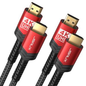 JSAUX 4K Long HDMI Cable 2 Pack 25 ft, 18Gbps High Speed HDMI 2.0 Braided Cord, 4K 60Hz HDR, 2K 1440P 144Hz, 1080p, HDCP 2.2, 3D, ARC, Ethernet Compatible for Monitor Smart TV PC PS5 PS4 Blu-ray -Red (25ft)