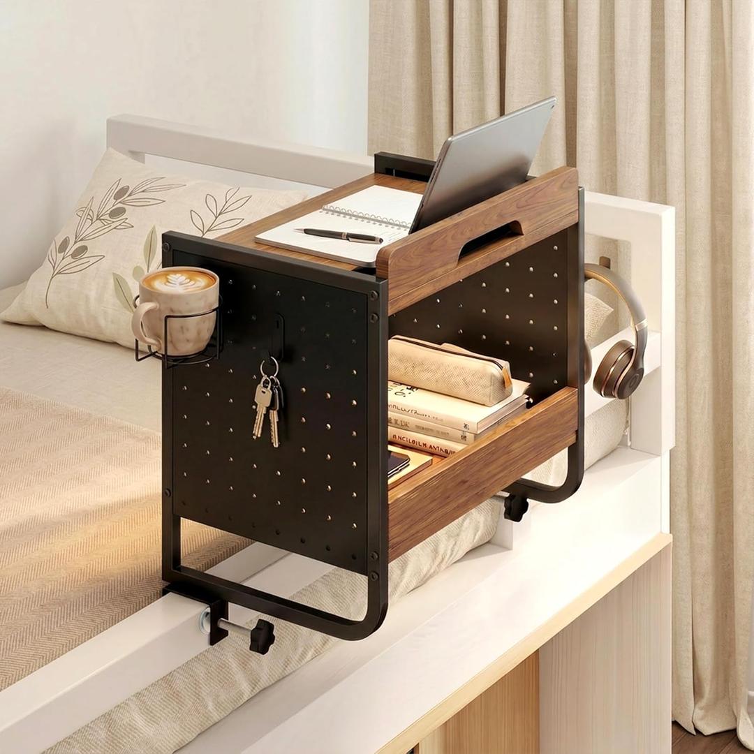 Bedside Shelf for Dorm Room Bunk Bed 2-Tier Clip-On Nightstand, 16.5''x11.2''x16.5''
