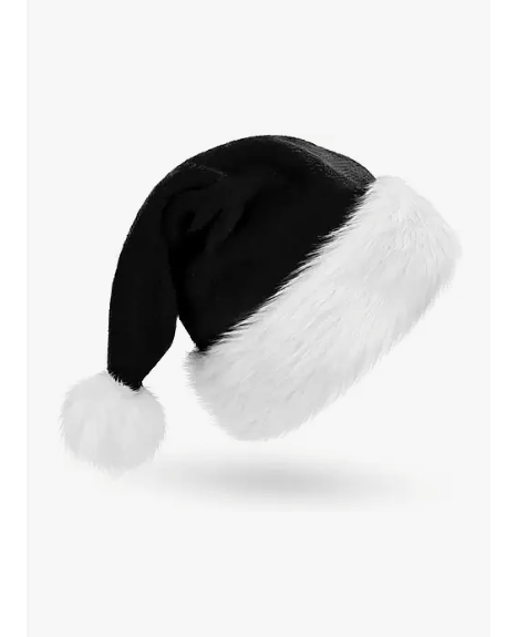 FOIMAS Santa Hat for Adults,Black Plush Christmas Hats with White Fur for Christmas Holiday Party Decoration Supply Home Decor
