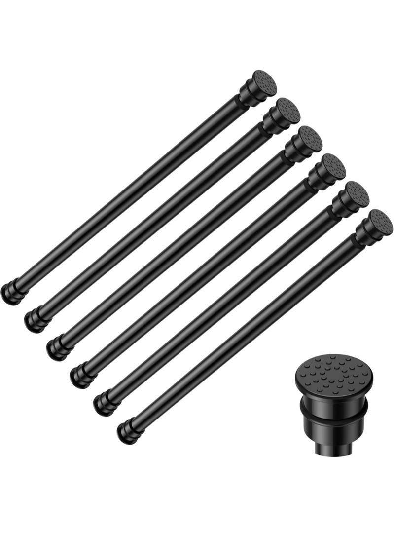Tension Curtain Rod 17 to 28 Inch Adjustable Tension Rods 6 Pack Expandable Spring Tension Rod Black No Drilling for Closet Kitchen Cupboard Wardrobe Door Bookshelf DIY Projects