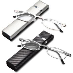 LianSan Compact Folding Reading Glasses for Men Women - Portable Blue Light Blocking Foldable Computer Readers with Slim Case(2 Colors,3.0x)