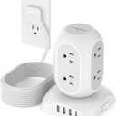 Surge Protector Power Strip Tower, TESSAN Flat Plug Extension Cord 10 Ft with 8 AC Multiple Outlets 4 USB Ports (1 USB C), 1050J Protection Desk Charging Station for Home, Office Supplies, Dorm Room (Square Bottom, Grey)