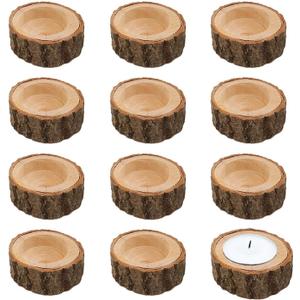 12Pack Wooden Tealight Candle Holder Wood Votive Log Candle Holders Wooden Votive Tea Light Candles Holder for Dining Table(Color:Wood)