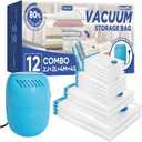 Vacuum Storage Bags with Electric Pump, 12 Pack (2 Jumbo/2 Large/4 Medium/4 Small), Space Saver Bags with Pump, Storage Vacuum Sealed Bags for Clothes, Comforters, Blankets, Bedding