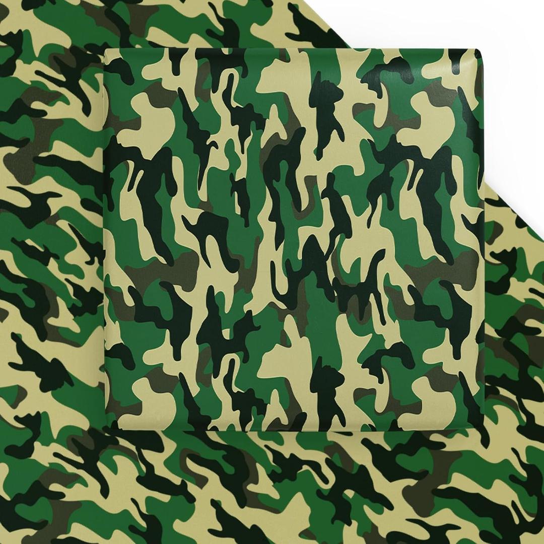 WRAPAHOLIC Camo Wrapping Paper Sheet - 6 Sheets Green Zone Camouflage Wrapping Paper for Men, Birthday, Christmas, Baby Showers - 19.7 Inch x 27.5 Inch Per Sheet