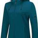 Outdoor Ventures Women's Softshell Jacket with Hood Fleece Lined Warm Lightweight Waterproof Insulated Windbreaker (Blue, XL)