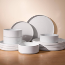 Famiware Eden Plates and Bowls Sets, Stoneware Dinnerware Sets with Gold Trim, 12 Pieces Dishes Set for 4  Chip and Scratch Resistant, Microwave and Dishwasher Safe, White Circle