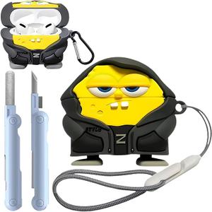Cute Cartoon 3D Silicone Case AirPods Pro 2nd/1st Generation case with Keychain and Lanyard Cleaner kit Characters Design for Kids Boys Girls 