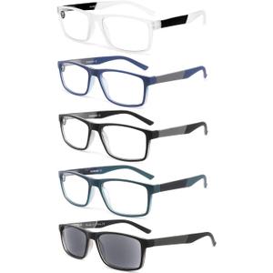 DONGDI 4 Pack Blue Light Blocking Reading Glasses and 1 Pack sun Readers for Women Men,Anti Glare UV Ray Filter computer readers Eyeglasse (5pack-mix, 1.00)