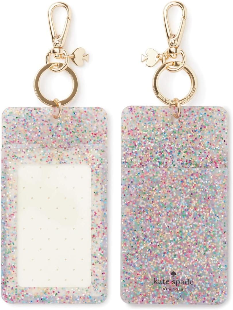 Kate Spade New York Id Badge Clip Key Chain, Sparkle Silicone Keychain Accessory and Suitcase Identifier, Multi Glitter