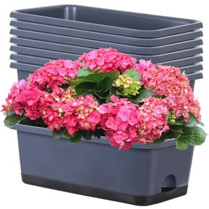 Window Box Planter 8 Pcs, 17 Inches Rectangle Flower Pots with Drainage Holes and Trays, Vegetable Planters for Windowsill Patio Garden Balcony Home Porch Yard Indoor Outdoor (Grey) (Gray)