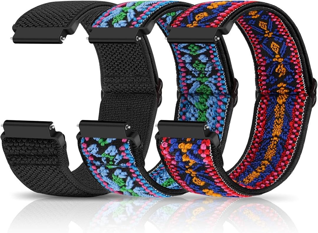 Compatible with 16mm 18mm 19mm 20mm 22mm 24mm Watch Bands Quick Release Replacement Wristband,Adjustable Stretchy Nylon Solo Loop Straps Fabric Braided Sport Elastic Bands for Men Women (Black+Bohemian Blue+Bohemian Red)