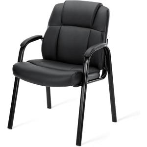 DUMOS Reception Chair with Padded Arms - Executive Leather Waiting Room Chairs Office Guest Chair No Wheels for Conference Room Lobby Side, Black (1pc)