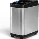 ELLO&ALLO 13 Gallon Kitchen Trash Can with Roll Up Lid, Automatic Touchless Motion Sensor Rectangular Trash Can with Wheels, Brushed Stainless Steel Finish