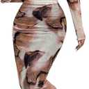 Narecte Fall Dresses for Women Bodycon Long Sleeve Dresses Casual Elegant Maxi Dress Tie Dye Mesh Formal Dress XL