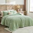 Jameswish Fluffy Comforter King Set - Soft Flannel Faux Fur Comforter Sage Green Winter Warm Fleece Bedding Set, Fuzzy Bed Bet 3 Pieces, 1 Shaggy Comforter with 2 Pillowcases