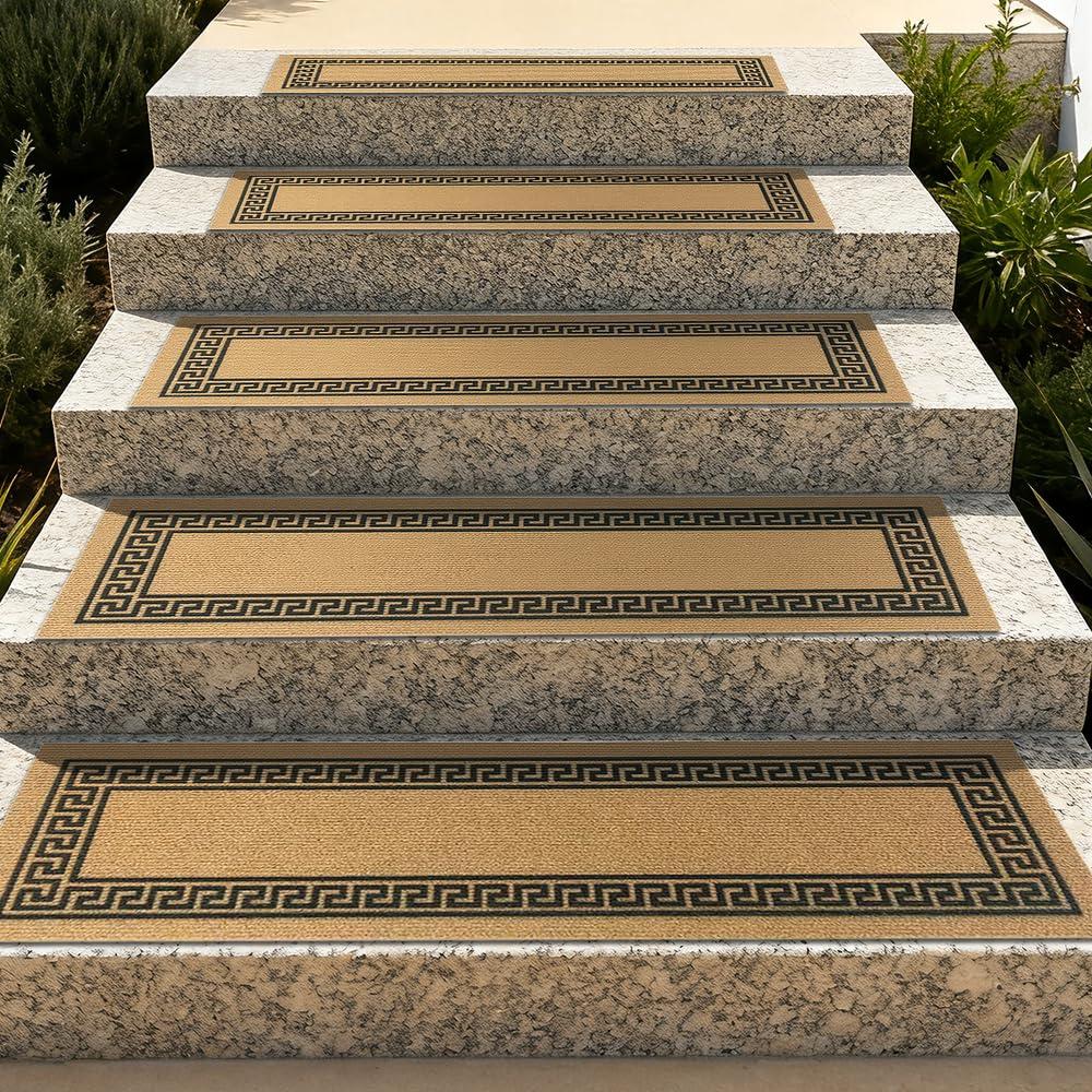 Outdoor Stair Treads for Wooden Steps, Non-Slip Rubber Brown Stair Runner Rugs, 2 Pcs 8.5" x 30" Heavy Duty Stair Mats for Outside Steps, Weatherproof Grip for Elders, Dogs & Kids, Square Pattern.
