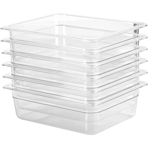 EGGKITPO 6 Pack 1/2 Size Food Pan 4 Inch Deep BPA Free Polycarbonate Food Storage Containers and 6 Pack 1/2 Size Lids Universal Food Storage Cover with Handle