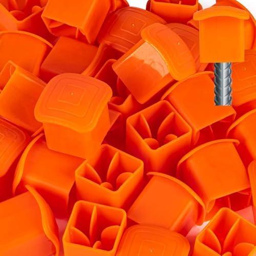 Sukh Rebar Caps - 60Pcs Orange Mushroom Safety Cover for T-Posts, Building Construction Protection Stakes - Plastic End Caps Fit #3-#7 Stake Sizes