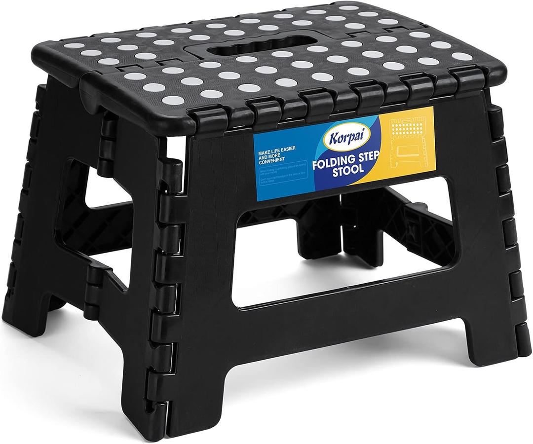 Korpai 9" Folding Step Stool for Adults,Kids,Non-Slip Folding Stools with Portable Handle,Plastic Foldable Step Stool for Kitchen ect,Black,1PC