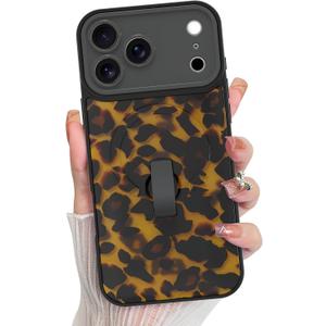 KANGHAR Compatible with iPhone 17 Pro Max Case Cheetah Leopard -Black | Support for MagSafe Cute Print Pattern Wristband Kickstand Shockproof Soft Bumper Protective Cover for Girls Women