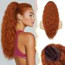 BARSDAR 22 Inch Long Curly Wavy Copper Red Drawstring Ponytail Extension  Synthetic Comb Clip in Hairpiece for Women, Voluminous Copper Ponytail Hair Extensions Curly Wavy Ponytail Hairpieces
